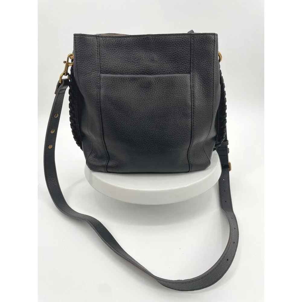 American Leather Co Luca Crossbody Bag Womens Medium Black Pebbled Leather Boho